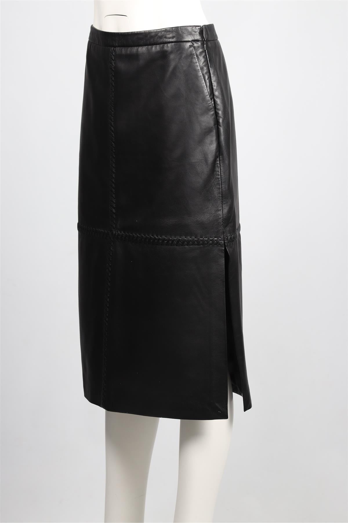 ALTUZARRA BLACK LEATHER MAXI SKIRT FR 38 UK 10