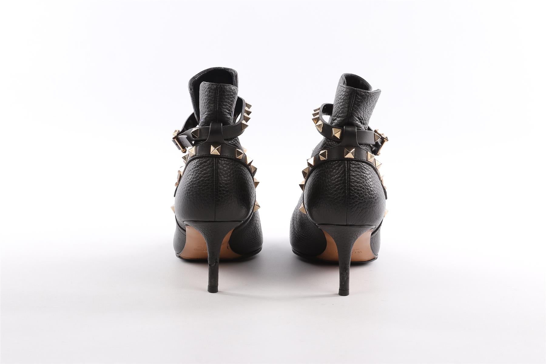 VALENTINO GARAVANI BLACK ROCKSTUD LEATHER ANKLE BOOTS EU 38