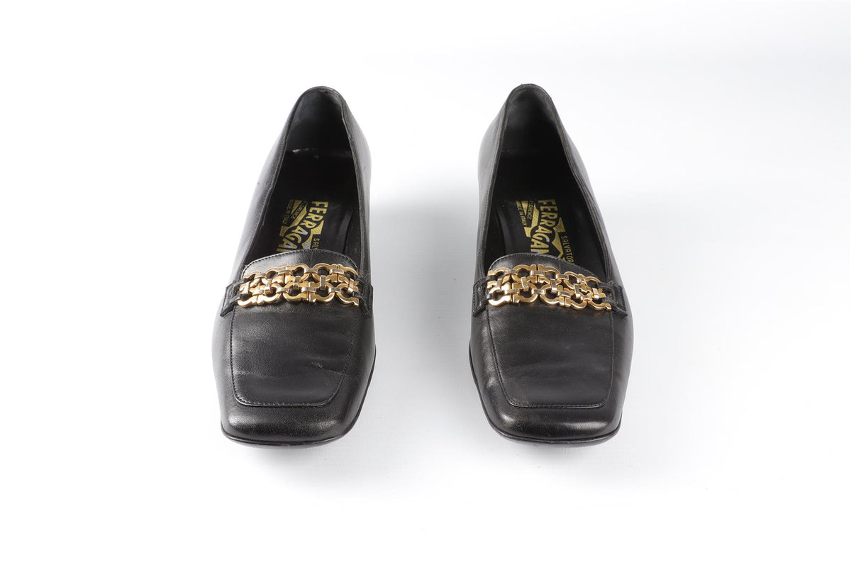 SALVATORE FERRAGAMO BLACK LEATHER LOAFERS EU 37.5 UK 4.5 US 7.5