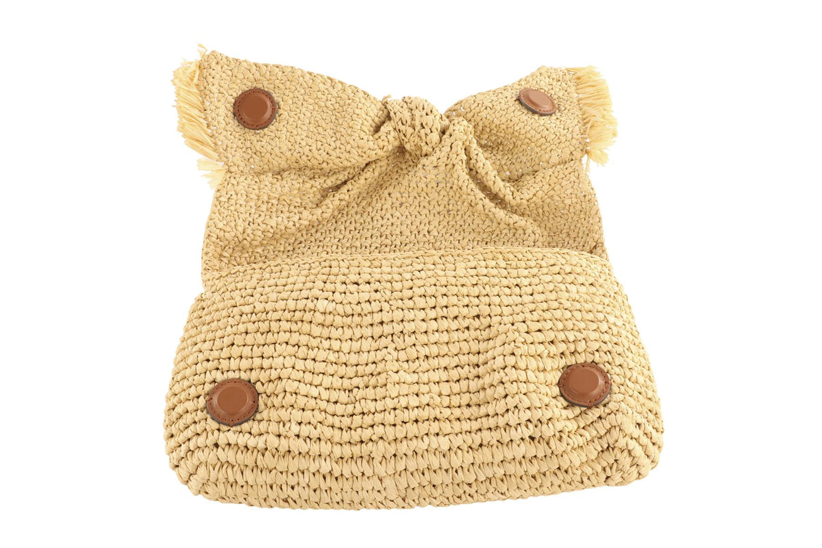 ANYA HINDMARCH BEIGE RAFFIA CLUTCH