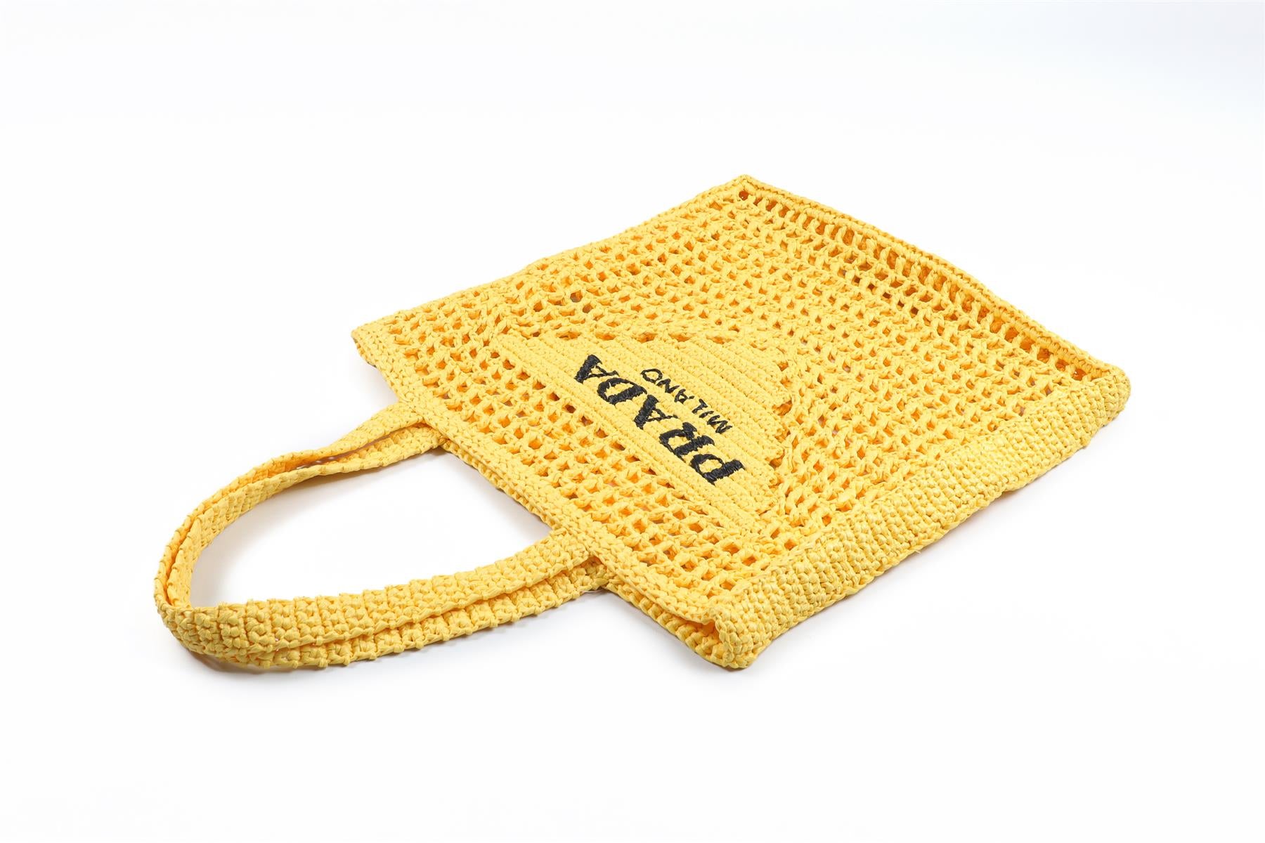 PRADA YELLOW RAFFIA TOTE BAG