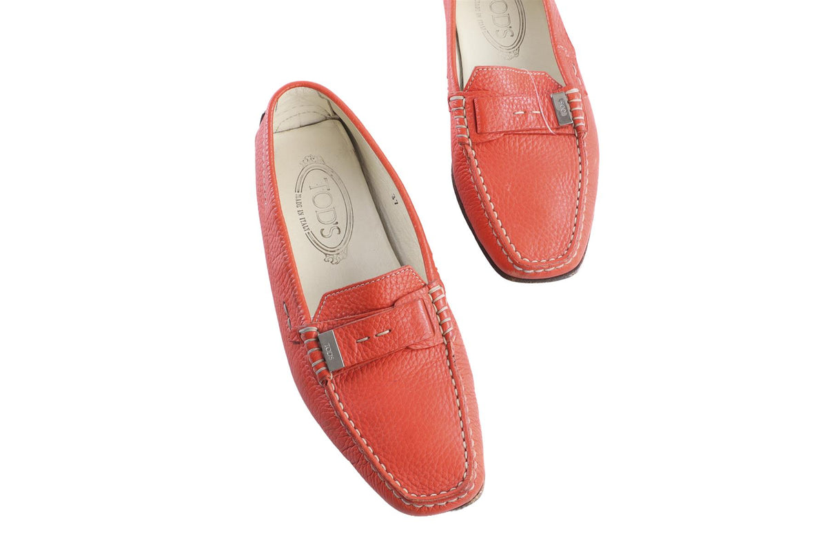 TOD'S ORANGE LEATHER LOAFERS EU 37 UK 4 US 7