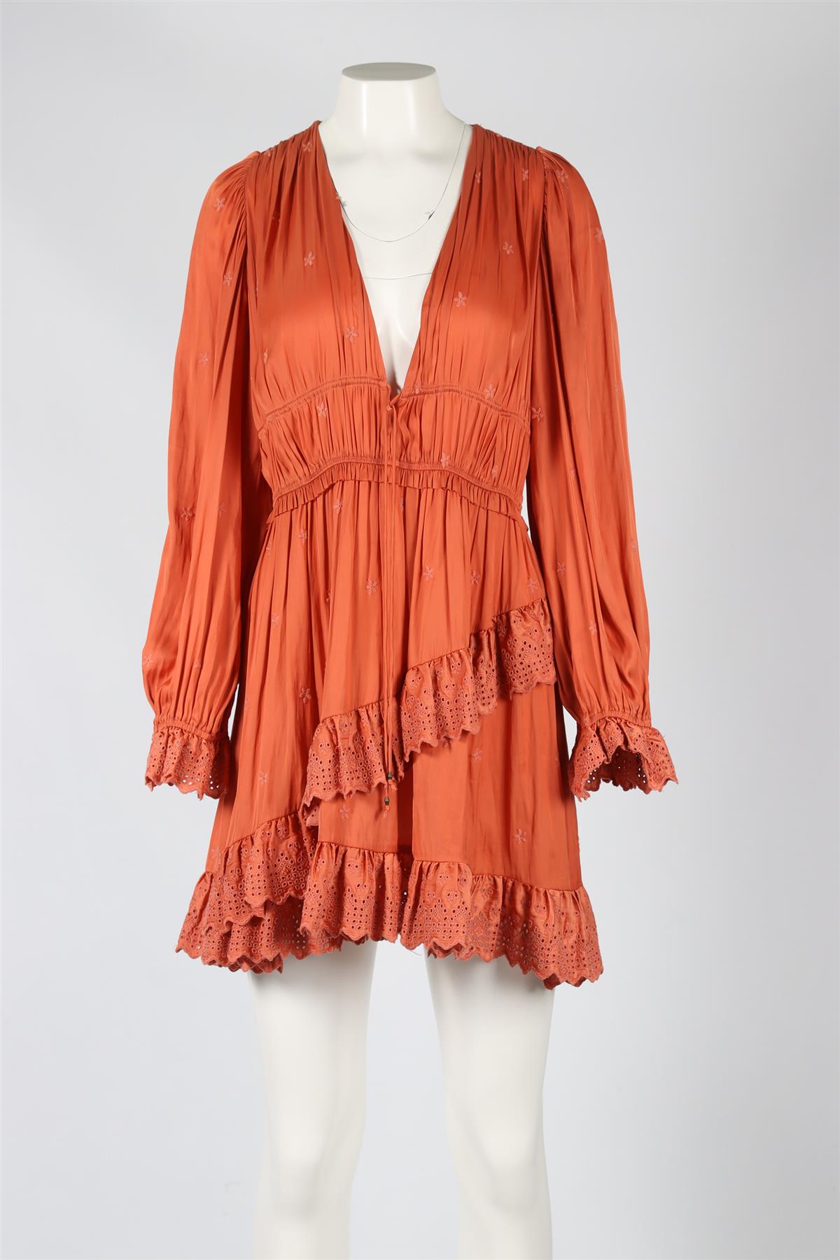 ULLA JOHNSON ORANGE SILK MINI DRESS US 8 UK 12