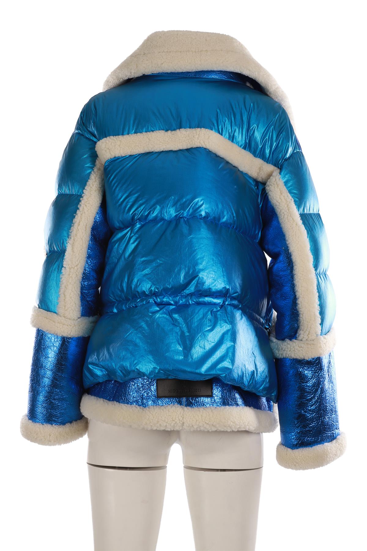 NICOLE BENISTI BLUE SHEARLING AND LEATHER JACKET XSMALL