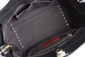 VALENTINO GARAVANI BLACK ROCKSTUD SMALL LEATHER TOTE BAG