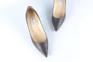 JIMMY CHOO GREY LEATHER PUMPS EU 38.5 UK 5.5 US 8.5