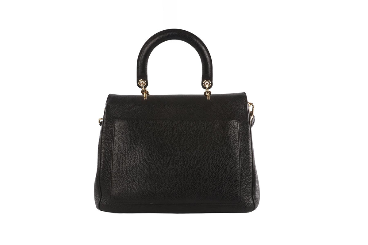 CHRISTIAN DIOR BLACK BE DIOR FLAP MEDIUM LEATHER TOTE BAG