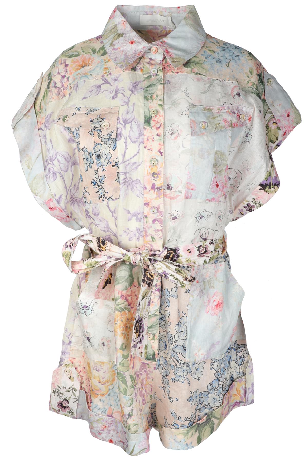 ZIMMERMANN MULTI LINEN PLAYSUIT UK 14