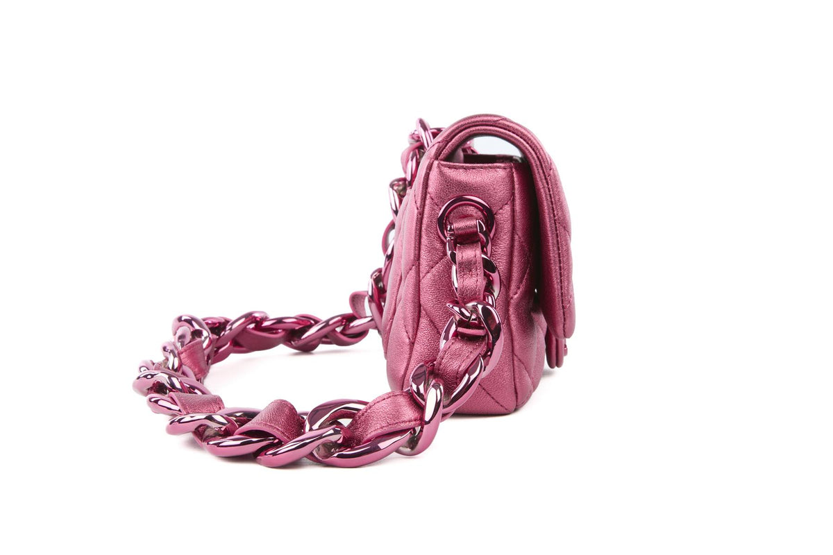 CHANEL PINK 2024 FLAP SMALL QUILTED LEATHER SHOULDER BAG