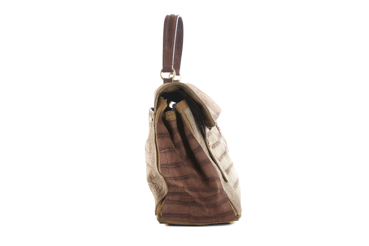 YVES SAINT LAURENT BROWN MUSE TWO SUEDE TOTE BAG