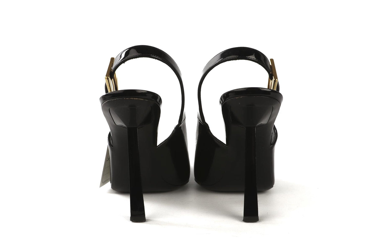 SAINT LAURENT BLACK LEE PATENT LEATHER SLINGBACK PUMPS EU 39.5 UK 6.5 US 9.5