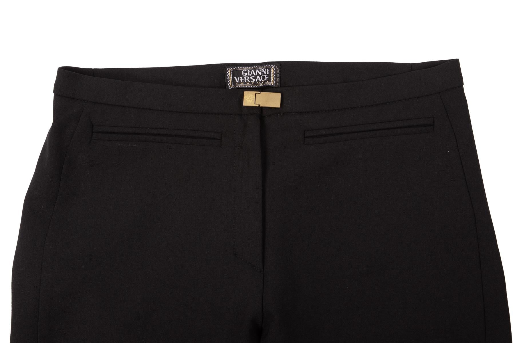 GIANNI VERSACE BLACK VINTAGE WOOL STRAIGHT LEG PANTS XSMALL