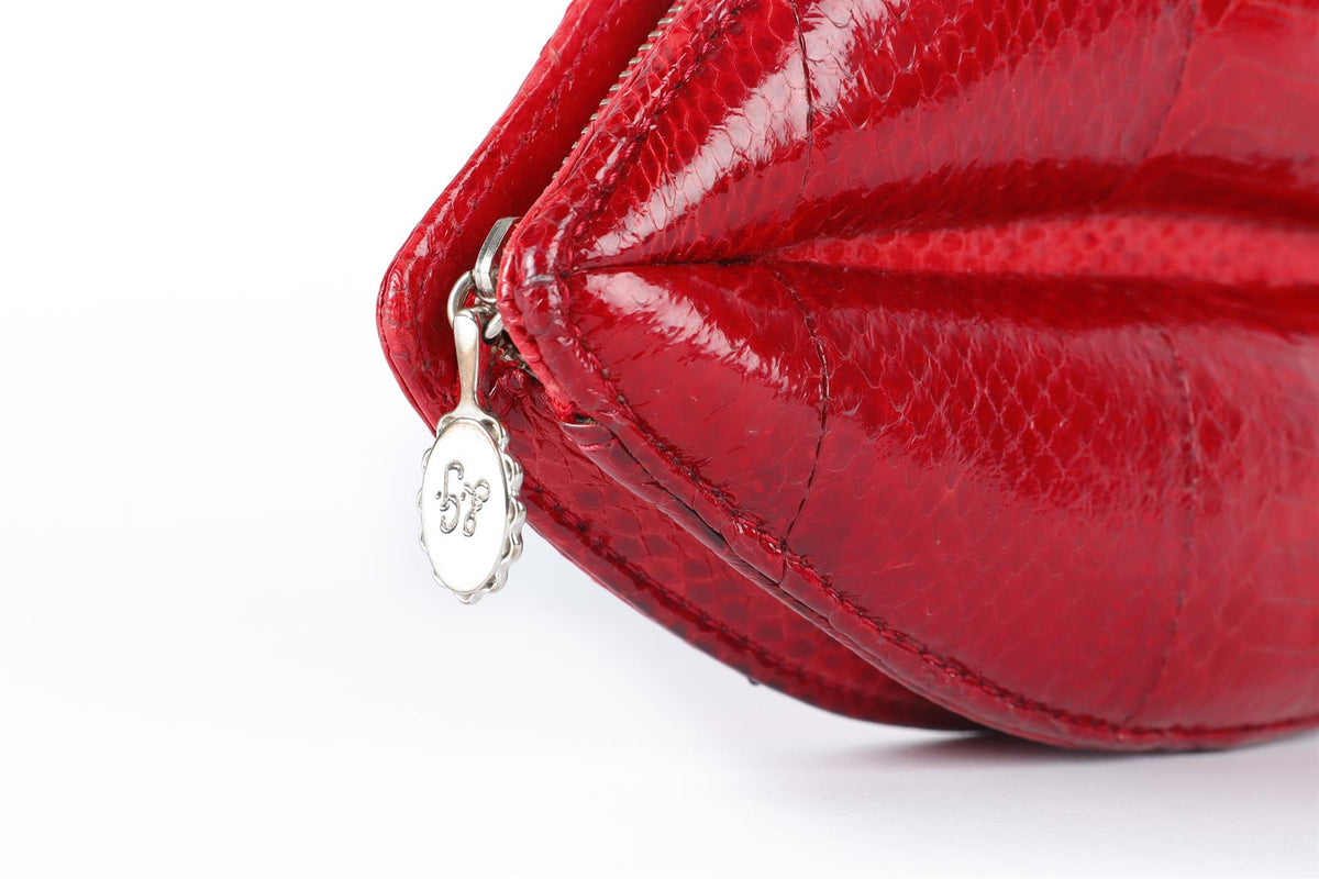 LULU GUINNESS RED LIPS SNAKESKIN CLUTCH