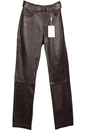 ANINE BING BELTED LEATHER STRAIGHT LEG PANTS FR 32 UK 4