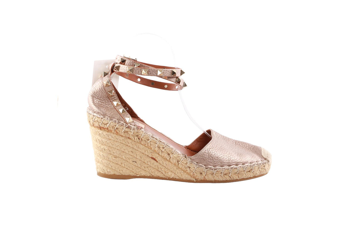 VALENTINO GARAVANI BRONZE LEATHER WEDGE ESPADRILLES EU 39 UK 6 US 9