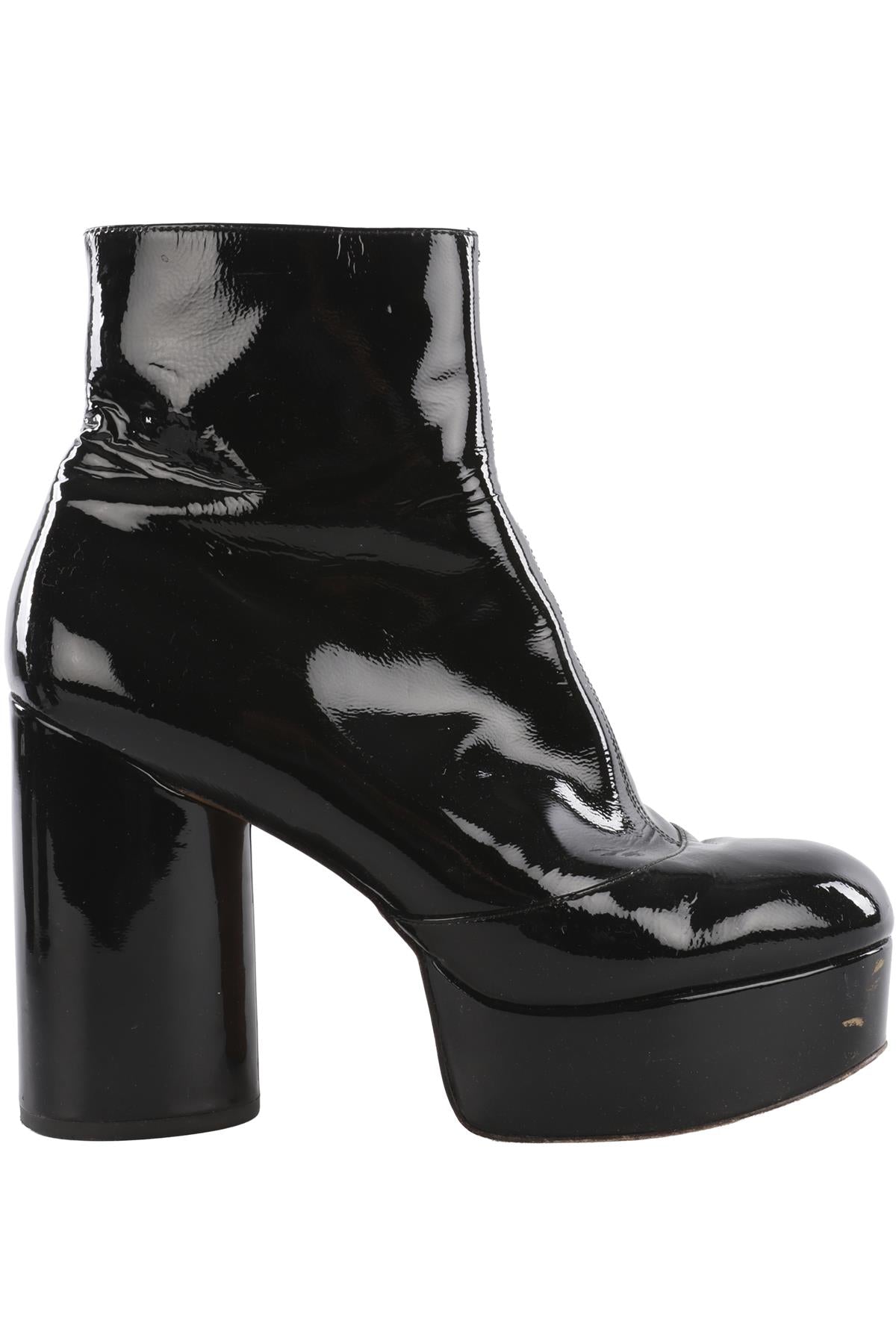 MARC JACOBS BLACK PATENT LEATHER PLATFORM ANKLE BOOTS EU 38.5 UK 5.5 US 8.5