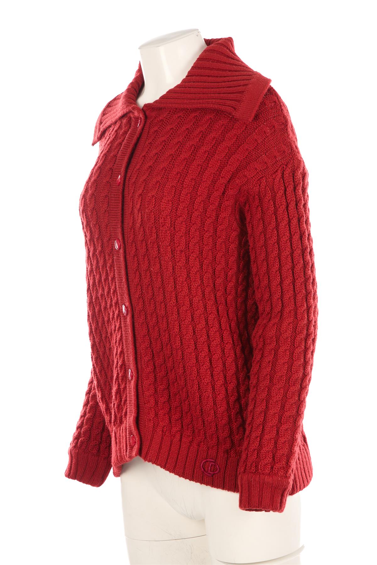 CHRISTIAN DIOR RED VINTAGE WOOL CARDIGAN UK 14