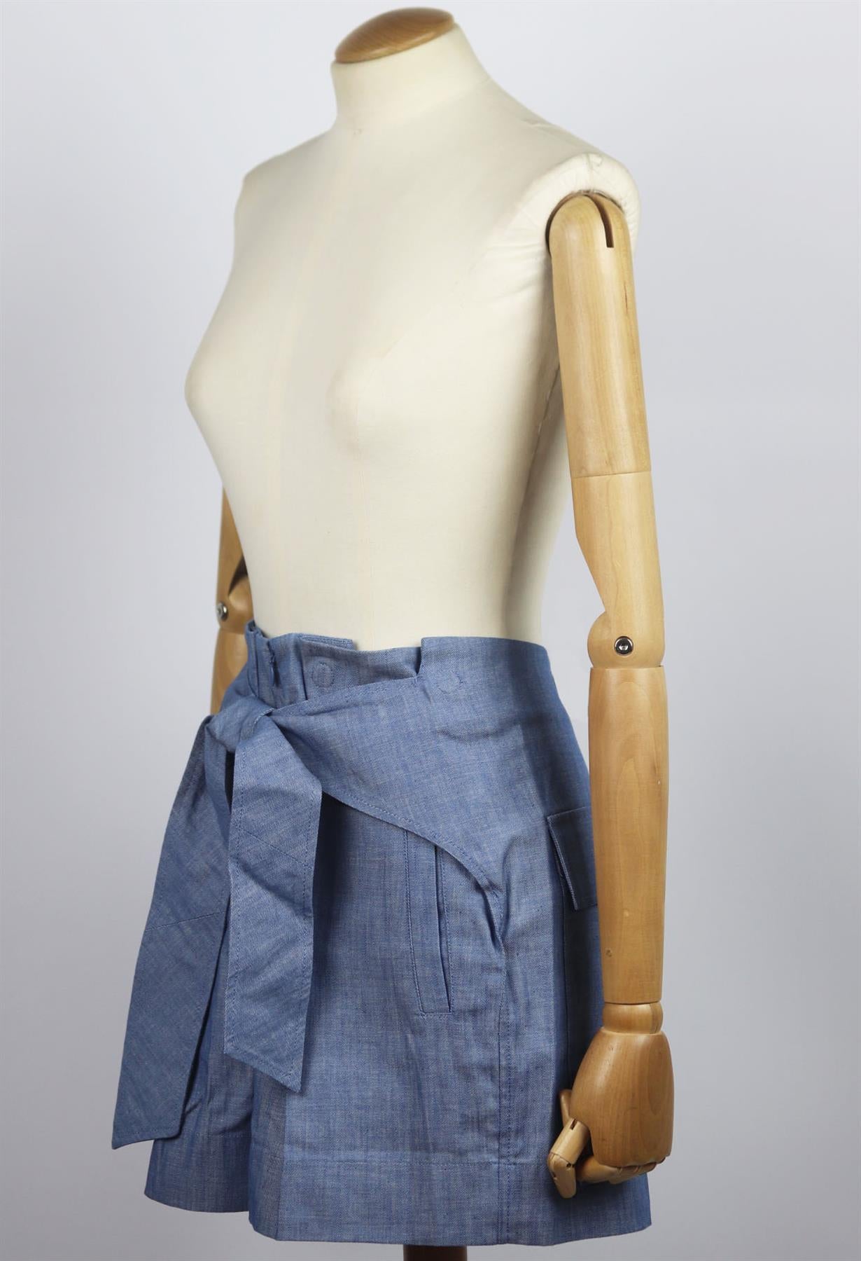 3.1 PHILLIP LIM TIE FRONT COTTON CHAMBRAY SHORTS US 2 UK 6