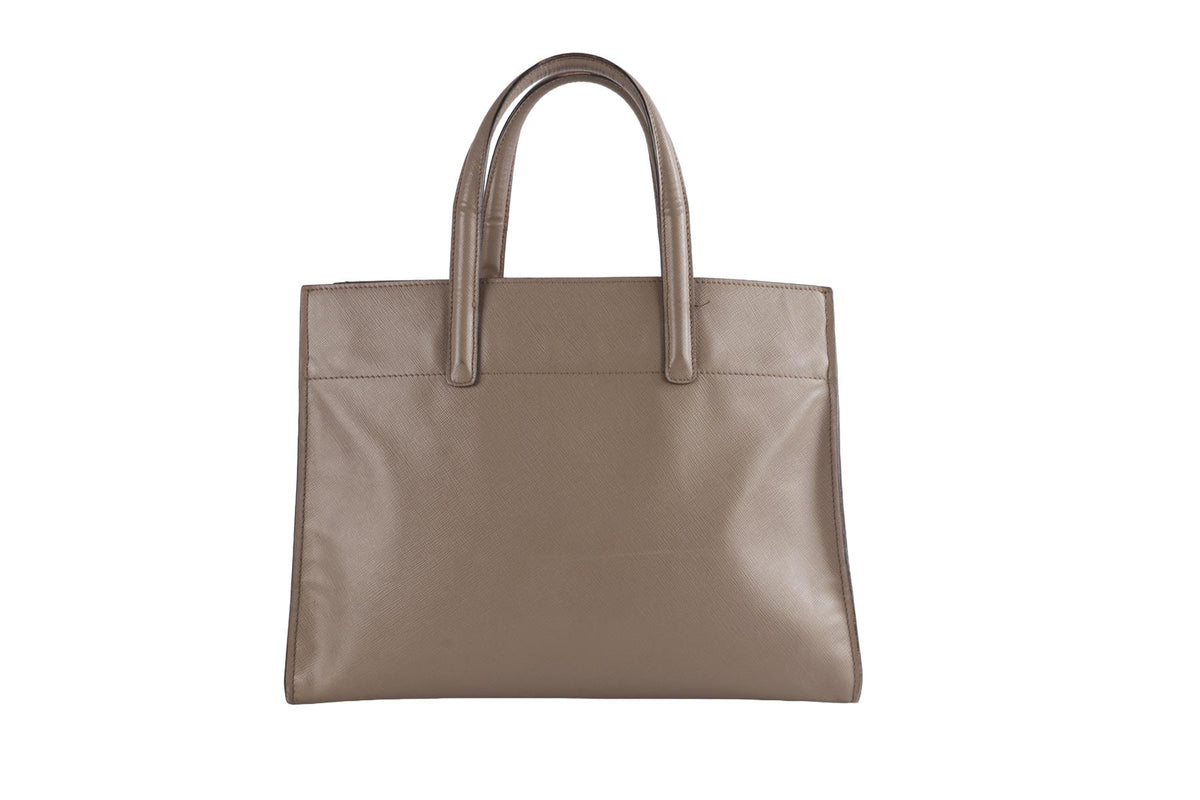 PRADA GREY SOFT TRIPLE POCKET SAFFIANO LEATHER TOTE BAG