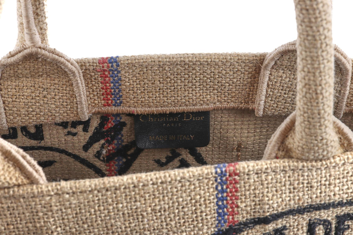 CHRISTIAN DIOR BEIGE 2022 CATHERINE SMALL JUTE TOTE BAG