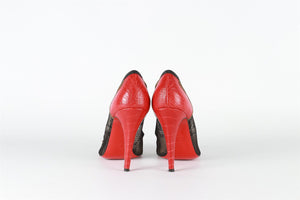 CHRISTAIN LOUBOUTIN RED LACE AND LEATHER PUMPS EU 38.5 UK 4.5 US 7.5