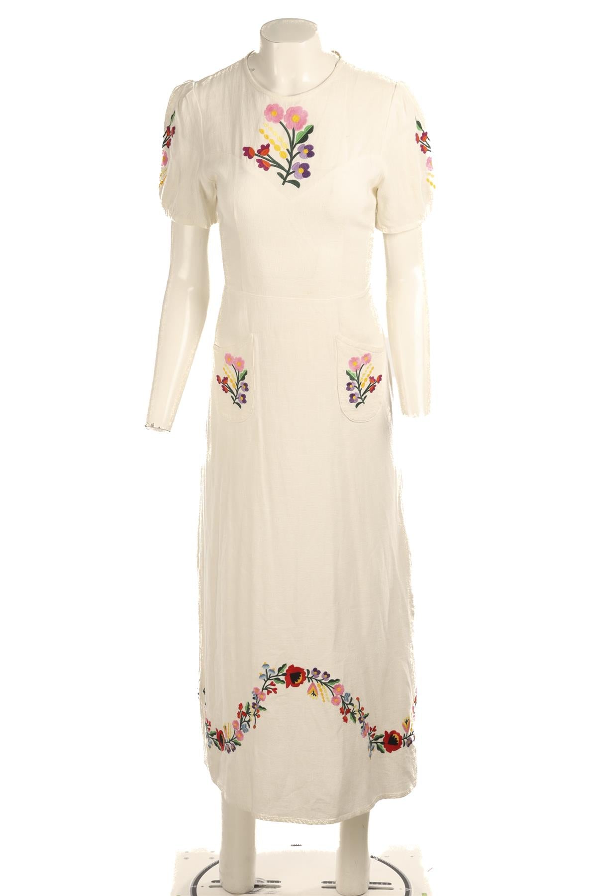 RIXO WHITE LINEN MAXI DRESS XSMALL