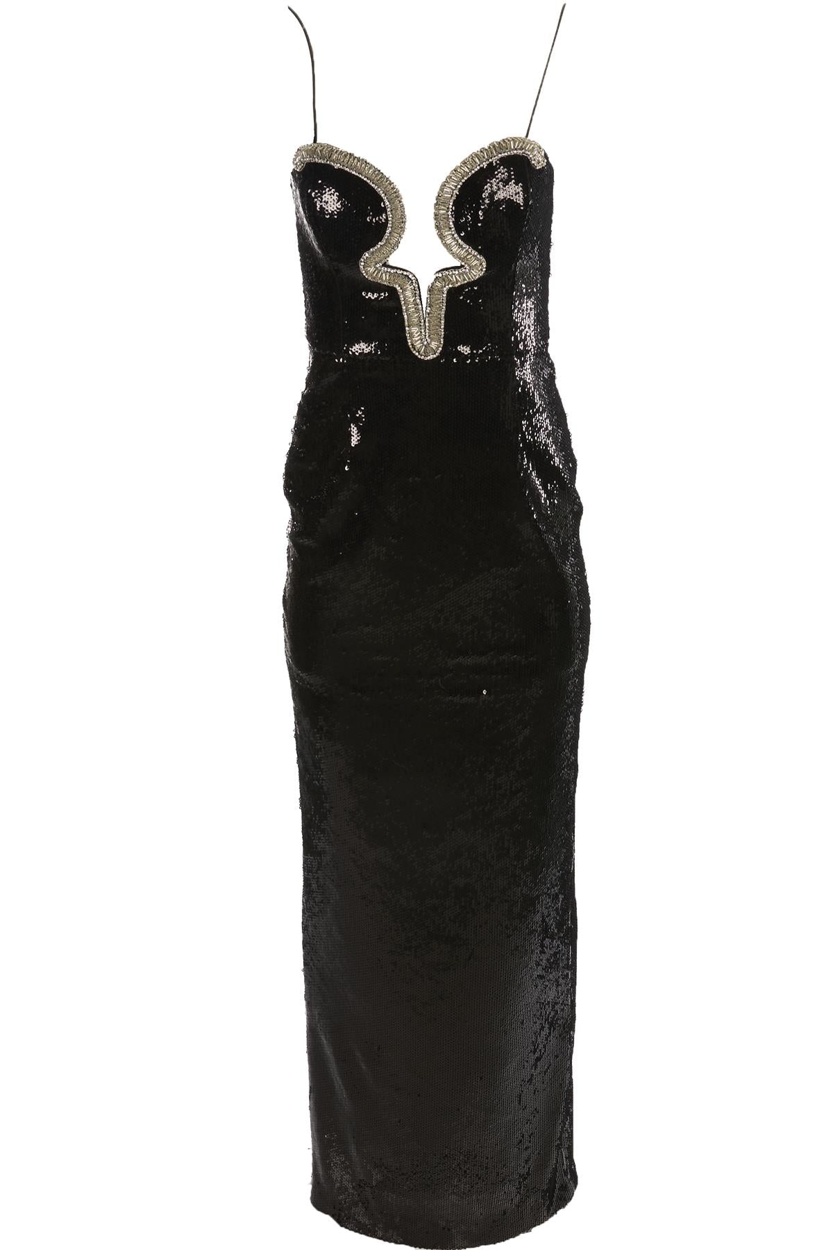 REBECCA VALLANCE BLACK SEQUIN MAXI DRESS UK 8