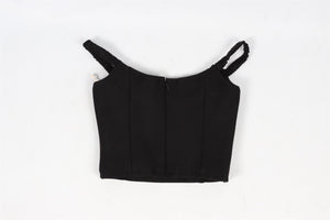 KHAITE BLACK CROPPED WOOL BLEND TOP XSMALL