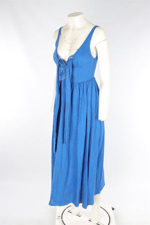 MARA HOFFMAN BLUE LINEN MIDI DRESS US 4 UK 8
