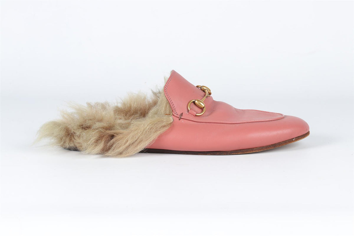 GUCCI PINK PRINCETOWN SHEARLING AND LEATHER MULES EU 39 UK 6 US 9