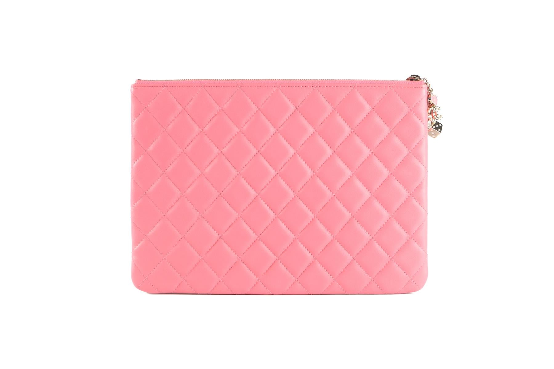 CHANEL PINK 2016 O-CASE MEDIUM CLUTCH BAG