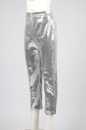 ALEXANDER MCQUEEN SILVER SEQUIN STRAIGHT LEG PANTS IT 42 UK 10