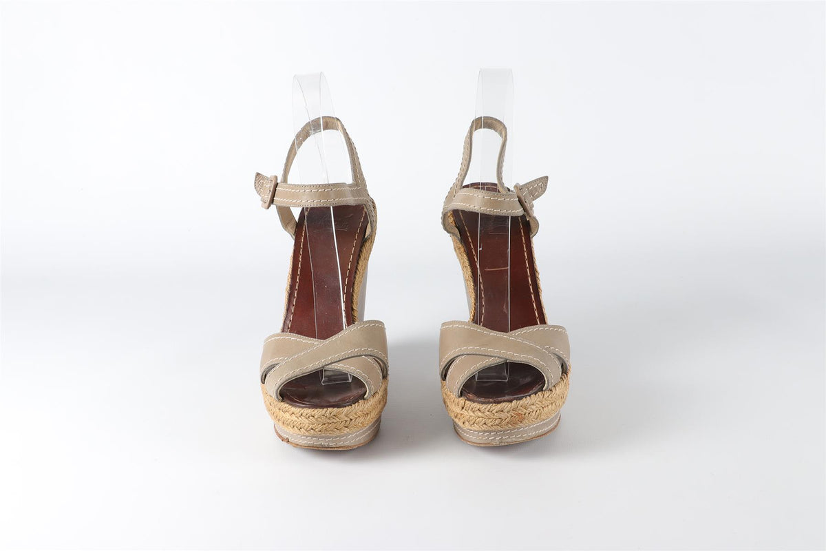 CHRISTIAN LOUBOUTIN GREY LEATHER WEDGE SANDALS EU 38 UK 5 US 8