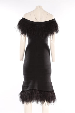 HERVE LEGER BLACK BANDAGE MIDI DRESS SMALL