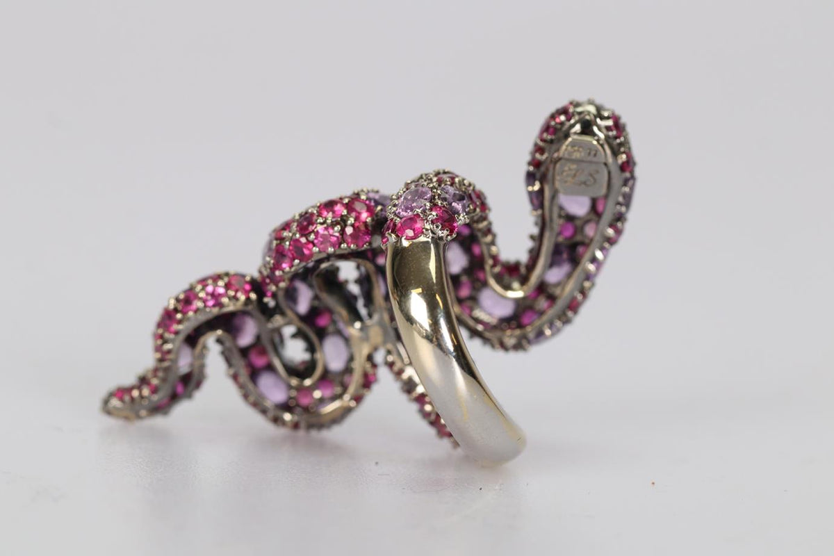 LORRAINE SCHWARTZ 18K WHITE GOLD PINK SAPPHIRE AND RUBY RING