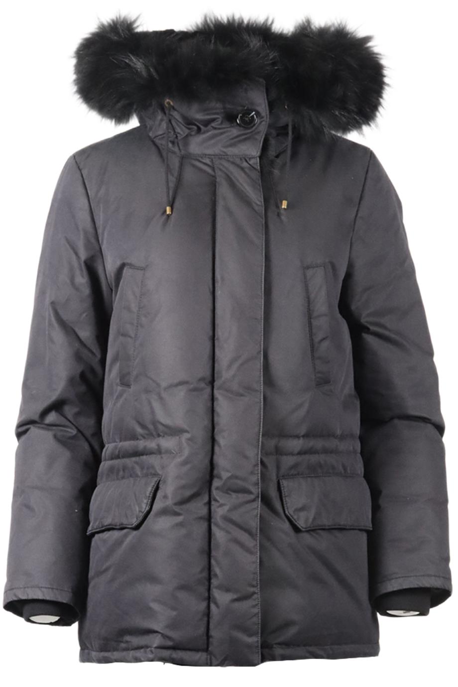 ARMY BY YVES SALOMON HOODED FUR AND COTTON JACKET FR 36 UK 8