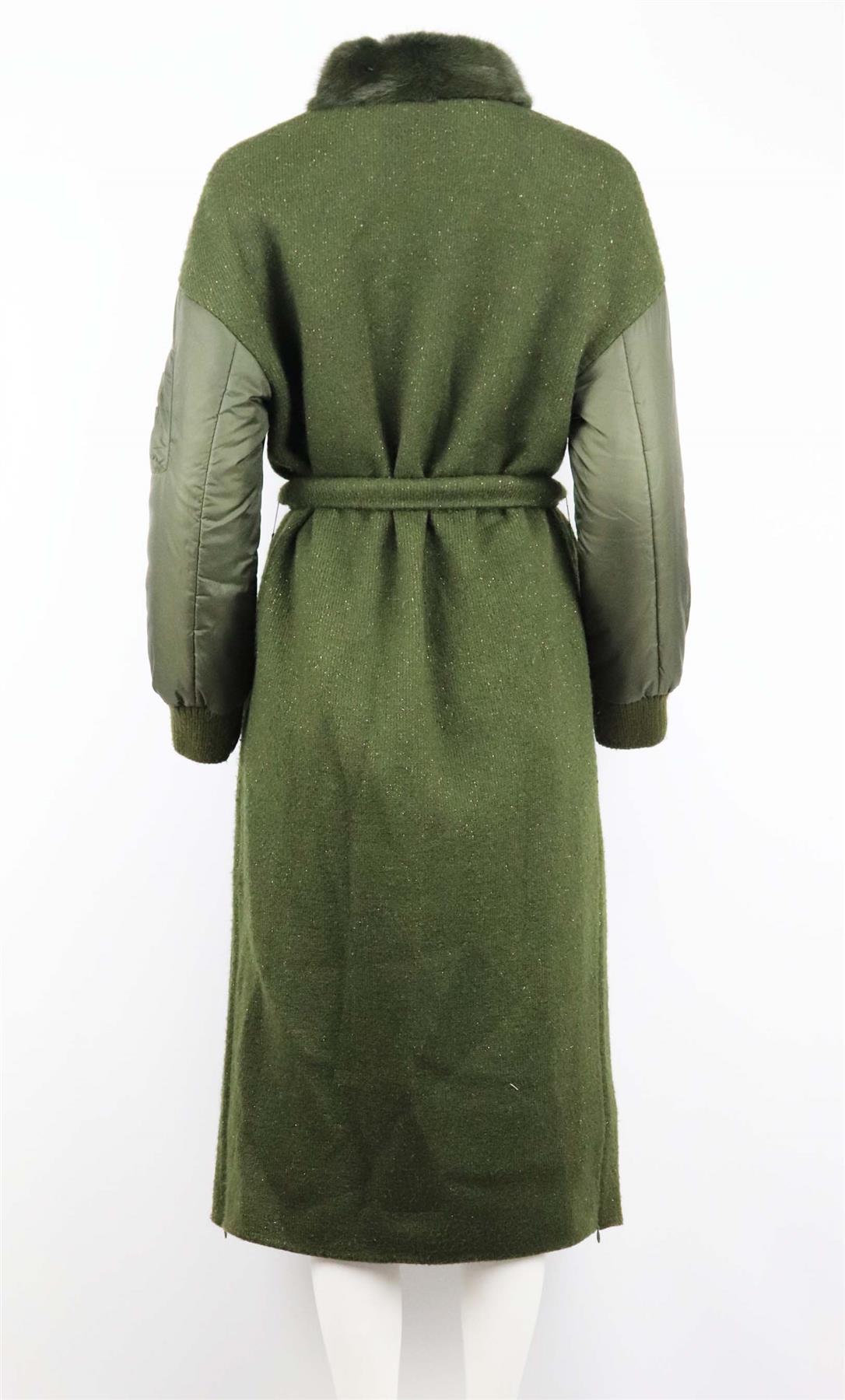 BELTED MINK TRIMMED WOOL KNIT COAT