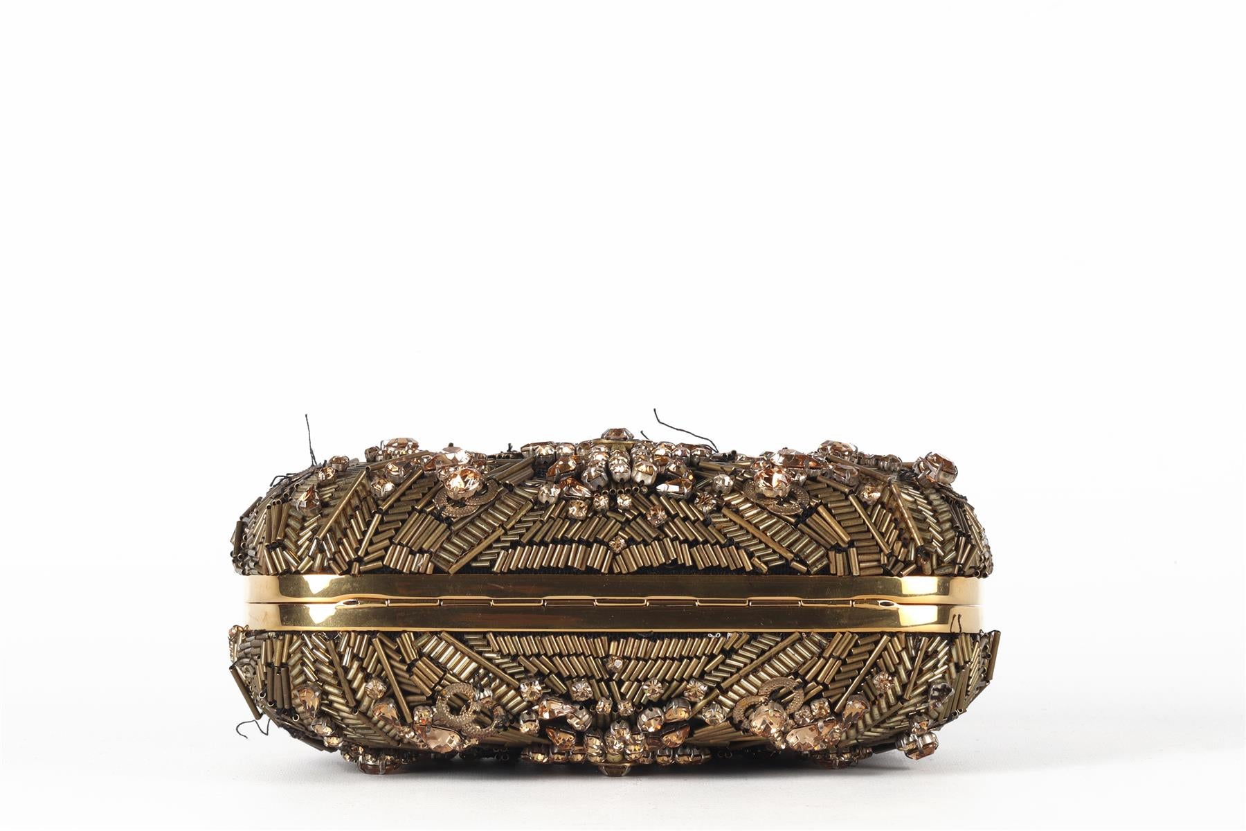 ALEXANDER MCQUEEN GOLD SKULL CRYSTAL AND SATIN CLUTCH