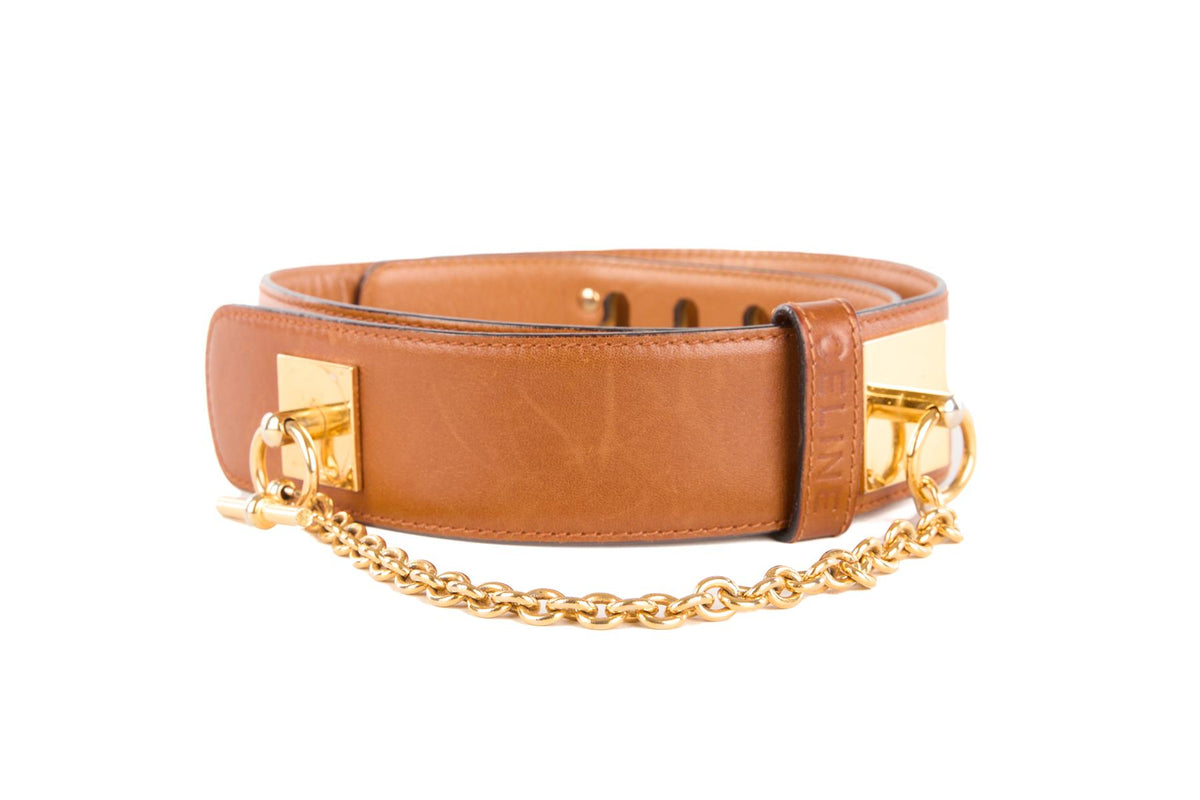 CELINE TAN VINTAGE LEATHER WAIST BELT 65CM