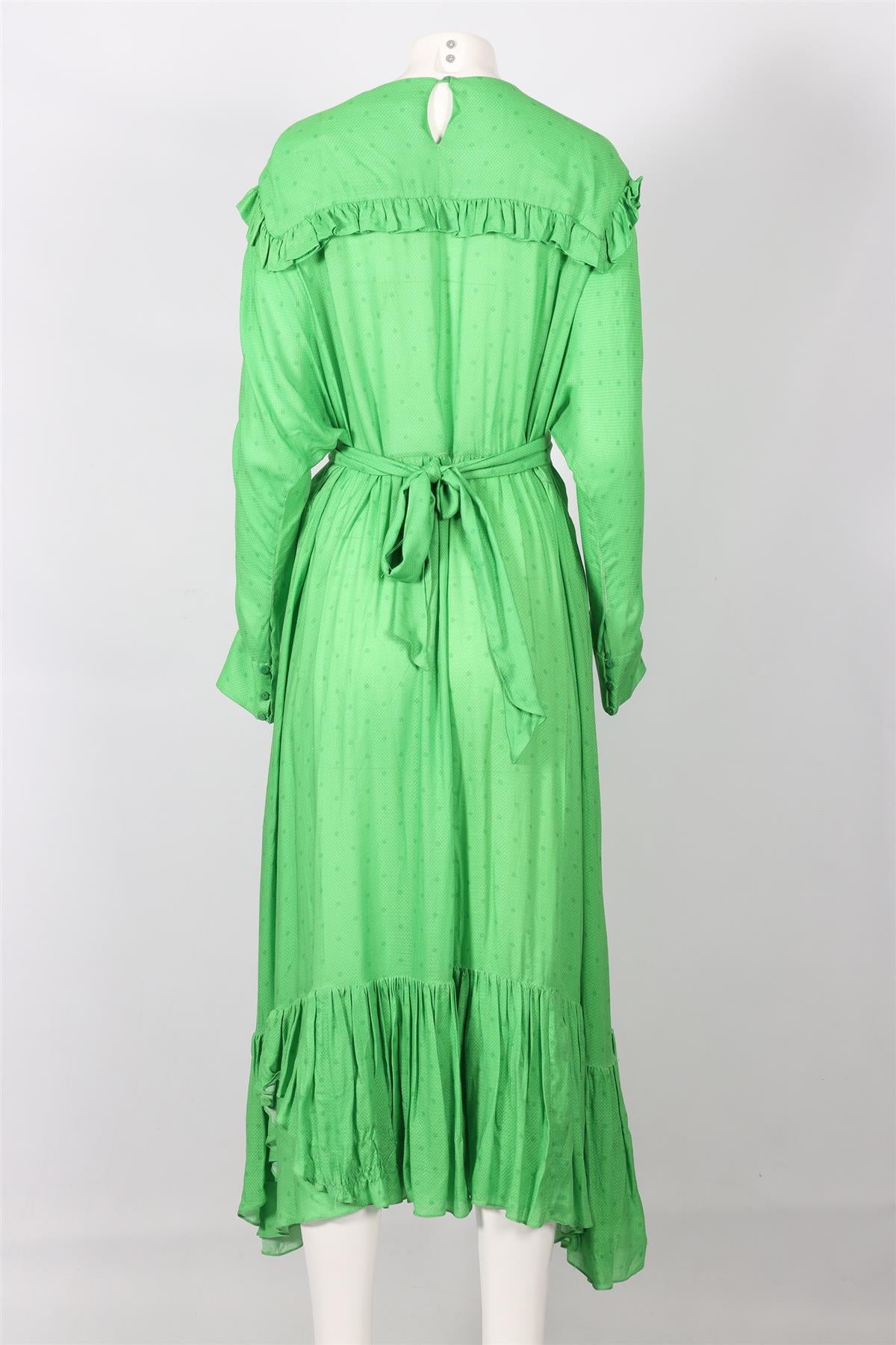 PREEN BY THORNTON BREGAZZI GREEN SATIN MAXI DRESS LARGE