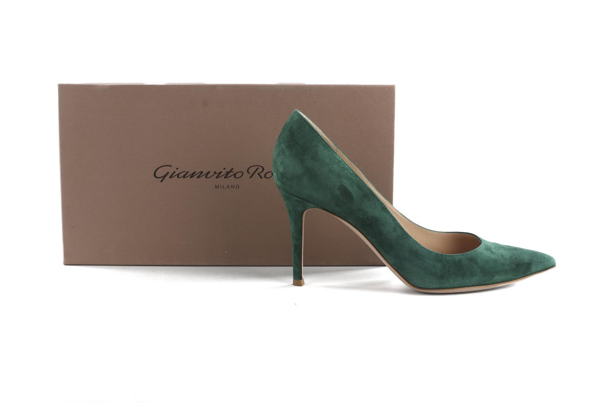 GIANVITO ROSSI GREEN SUEDE PUMPS EU 38 UK 5 US 8