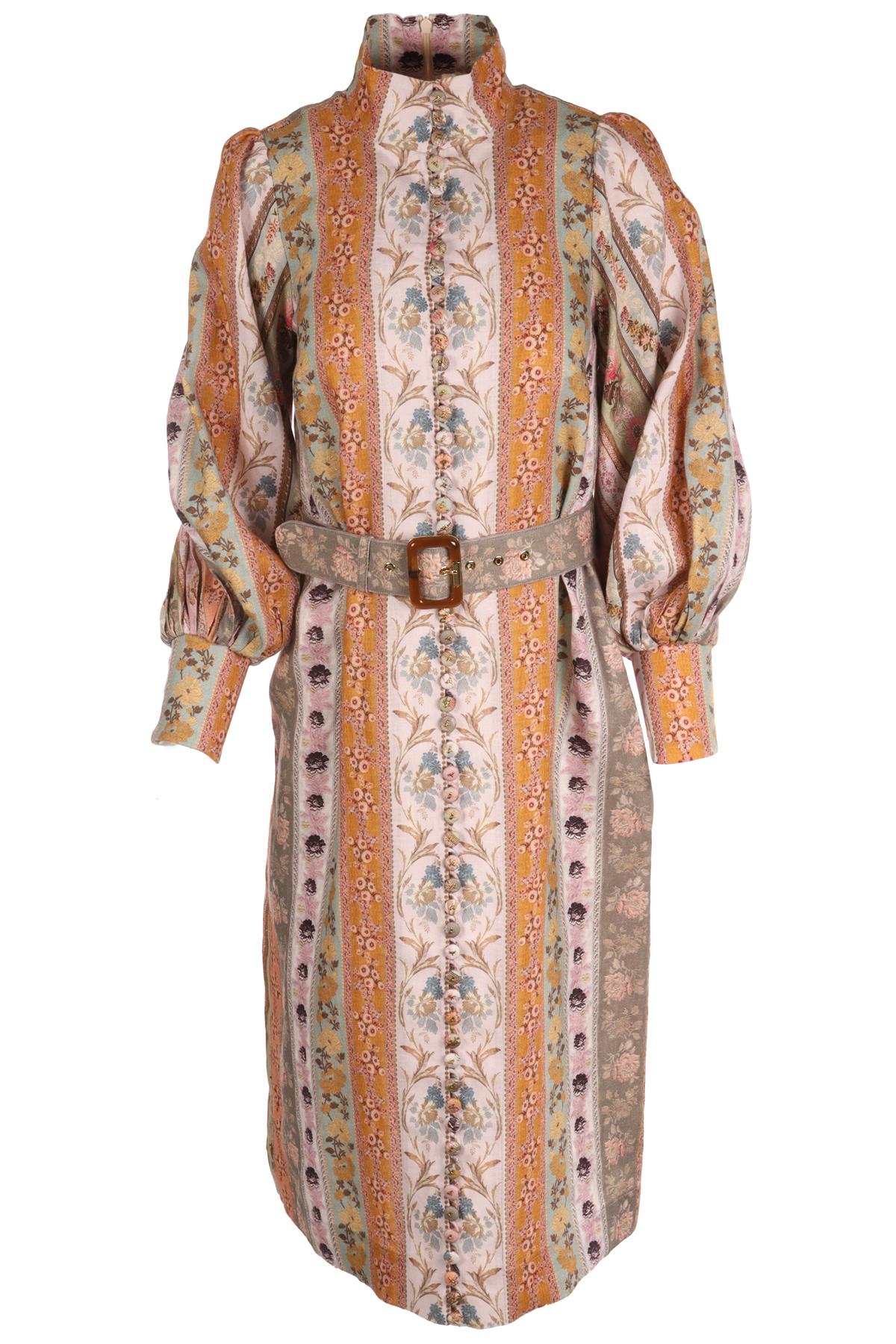 ZIMMERMANN MULTI LINEN MIDI DRESS 0 UK 8