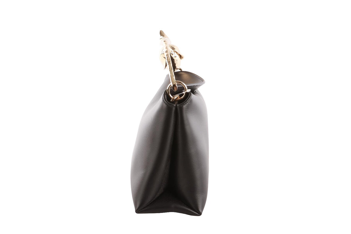 ERDEM BLACK BLOOM MEDIUM LEATHER TOTE BAG
