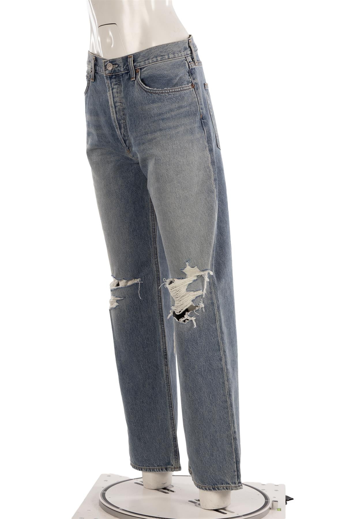 BLUE HIGH RISE STRAIGHT LEG JEANS