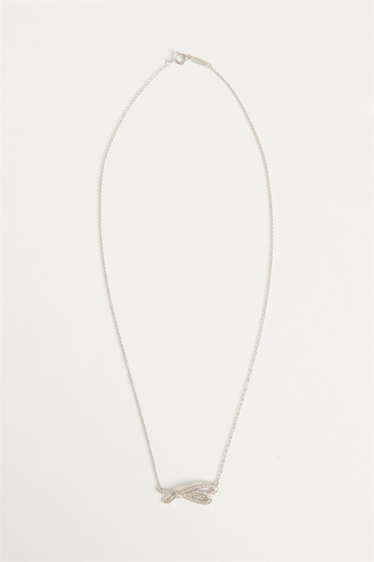 TIFFANY & CO. BOW 18K WHITE GOLD AND DIAMOND NECKLACE