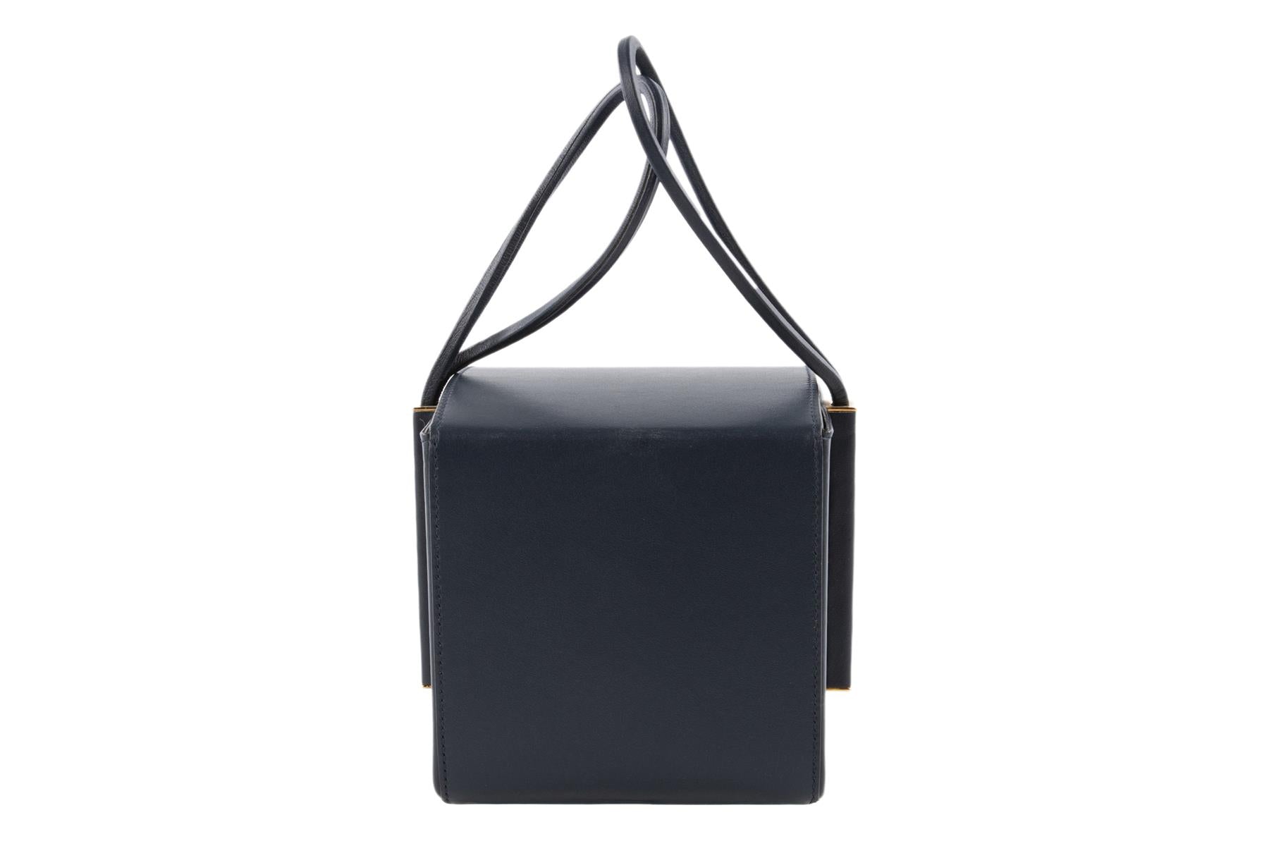 ROKSANDA NAVY BOX LEATHER CLUTCH