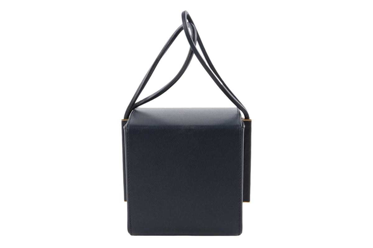 ROKSANDA NAVY BOX LEATHER CLUTCH