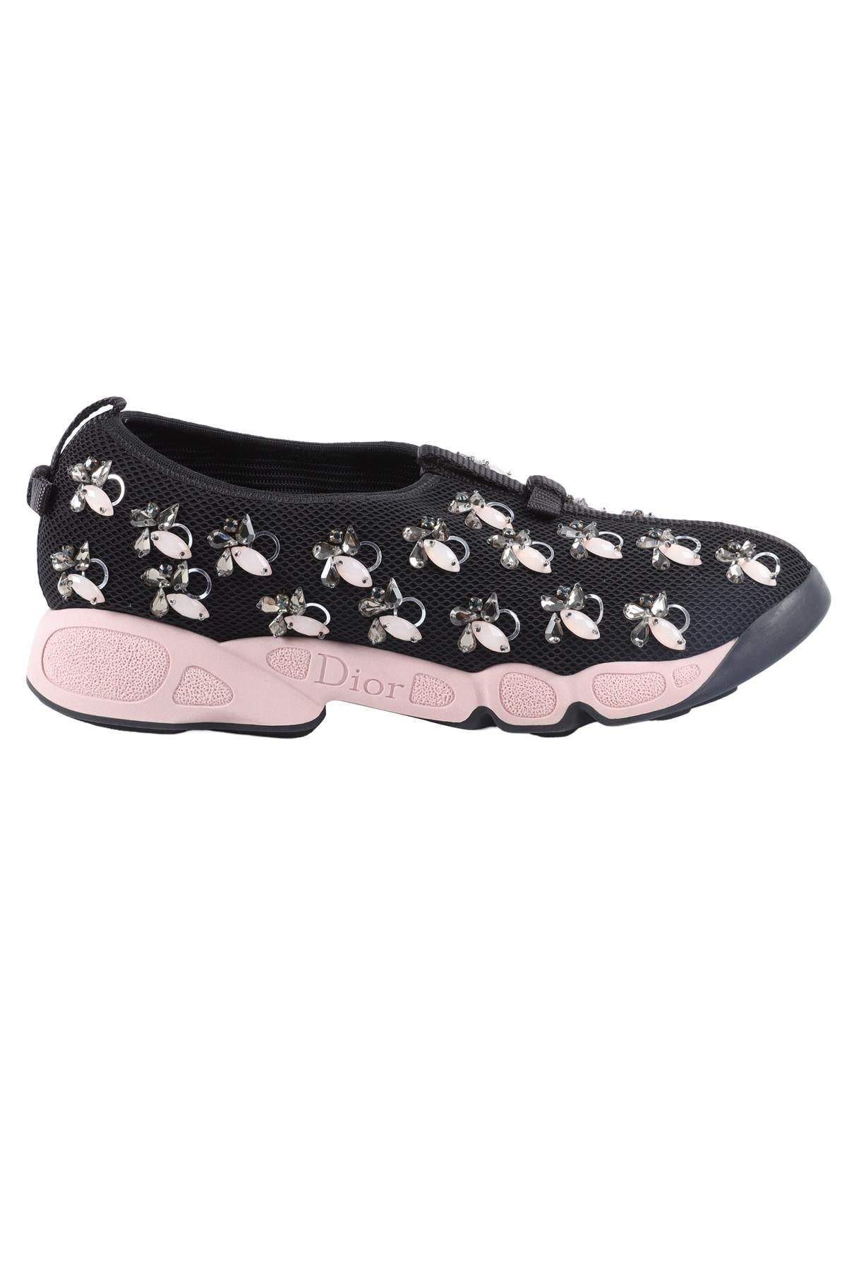 CHRISTIAN DIOR BLACK CRYSTAL AND MESH SNEAKERS EU 38 UK 5 US 8