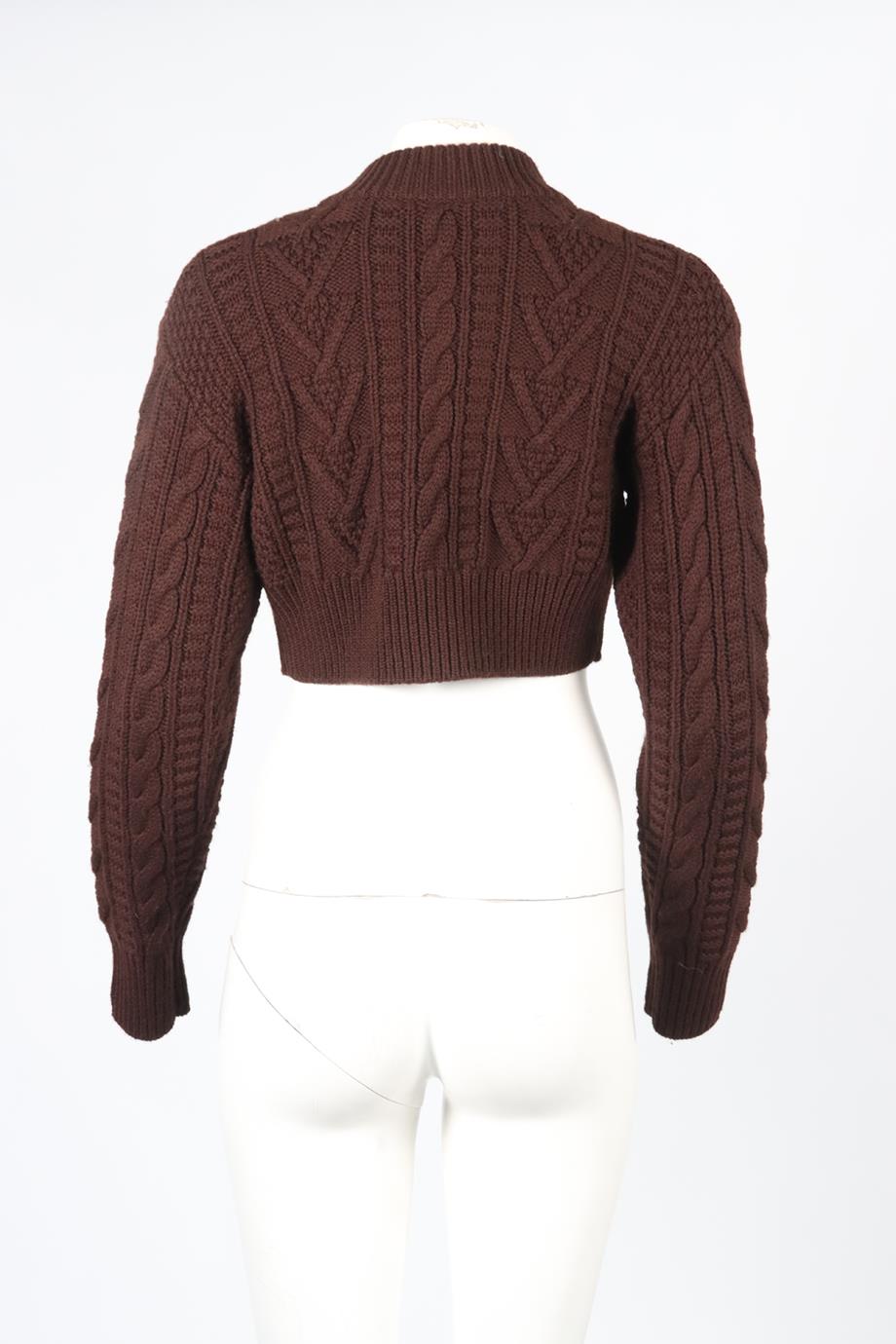 EMILIA WICKSTEAD BROWN CROPPED WOOL CARDIGAN MEDIUM