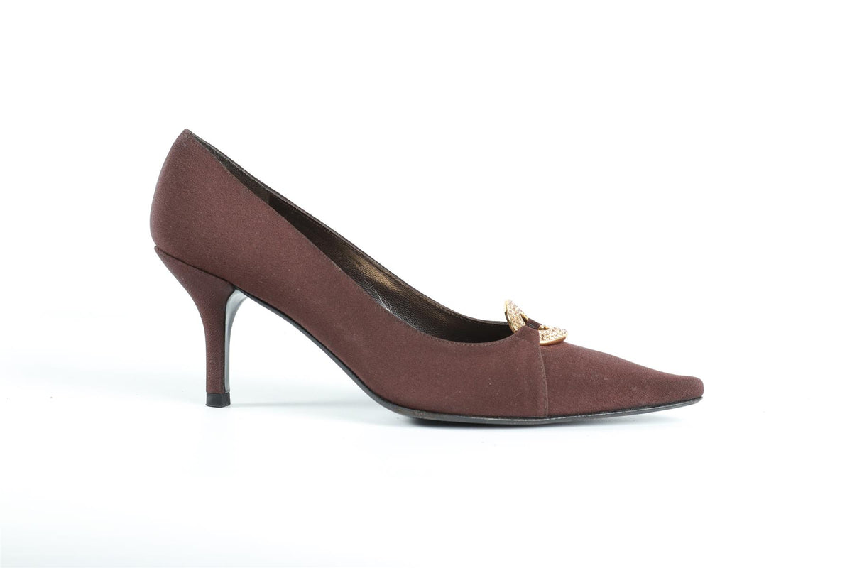 STUART WEITZMAN BROWN SATIN PUMPS